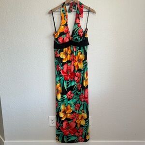 Kisses & Hugs Womens 2X Tropical Stretch Jersey Knit Floral Hawaiian Maxi Dress
